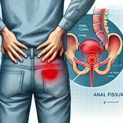نمای مفهومی از التهاب و درد نشیمنگاهی ناشی از فیشر یا زخم مقعدی