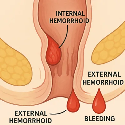 تصویر آموزشی فواید خونریزی بواسیر و تأثیر آن بر تخلیه رگ‌های متورم به زبان ساده