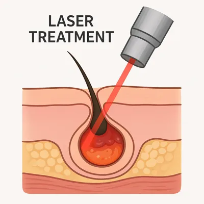 عمل کیست مویی با لیزر بهصورت شماتیک