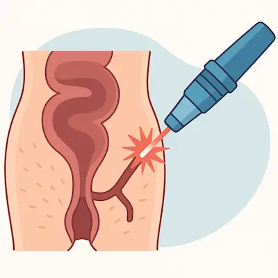 لیزر درمانی فیستول مقعدی به‌صورت شماتیک و آموزشی