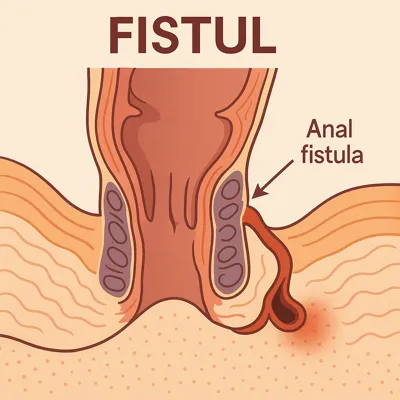 تصویر شماتیک مسیر و علائم فیستول مقعدی