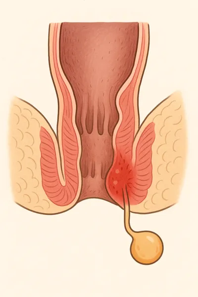 تصویر شماتیک فیستول مقعدی با ترشح عفونی فعال