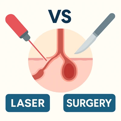 مقایسه تصویری درمان فیستول با لیزر و جراحی