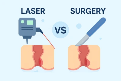 نمای شماتیک لیزر فیستول مقعدی و جراحی باز