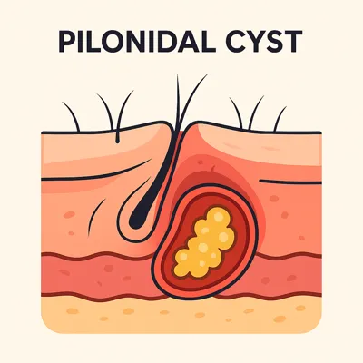 شماتیک کیست مویی و عفونت چرکی