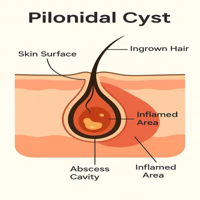 تصویر آموزشی کیست مویی و التهاب مقعدی