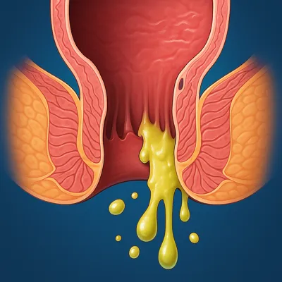 تصویر گرافیکی عفونت مقعد با ترشحات چرکی و التهاب بافتی