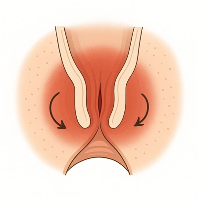 نمای آموزشی التهاب و قرمزی اطراف مقعد به عنوان علائم شقاق مزمن