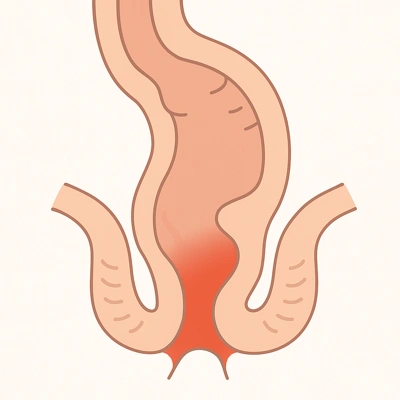 مقطع شماتیک از رکتوم با ناحیه ملتهب و التهاب داخلی نشیمنگاه