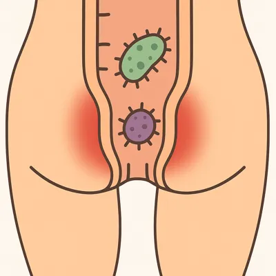 وجود باکتری و التهاب اطراف ناحیه نشیمنگاه با قرمزی و سوزش