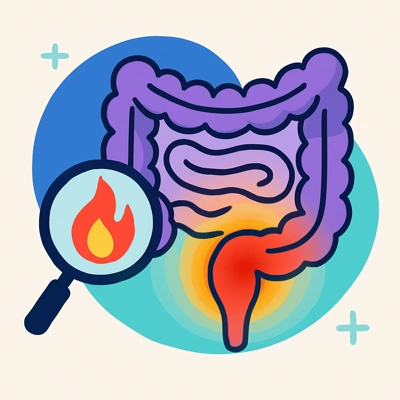 تصویر شماتیک التهاب روده و مقعد با نشانههای سوزش