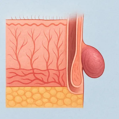 بافت پوست و زائده ملتهب ناحیه مقعدی در تصویر شماتیک