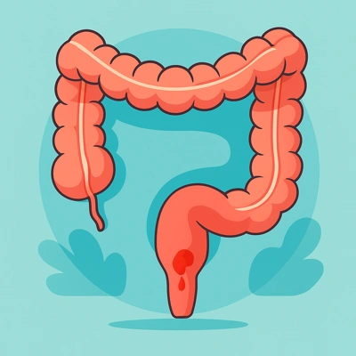 تصویر شماتیک روده بزرگ با نشانه خونریزی داخلی