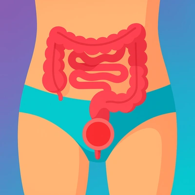 نمای گرافیکی روده بزرگ با ناحیه خونریزی داخلی رنگی