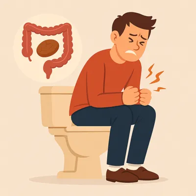 نقاشی آموزشی از فرد مبتلا به یبوست و مدفوع سفت در روده