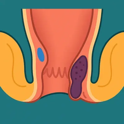 تصویر شماتیک هموروئید ترومبوزه با لخته خون در ناحیه مقعد