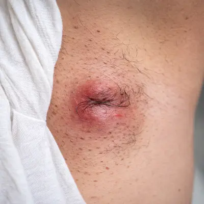 کیست مویی زیر بغل با توده زیرپوستی و التهاب موضعی