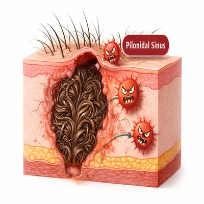 سینوس پیلونیدال پر از موهای ضخیم